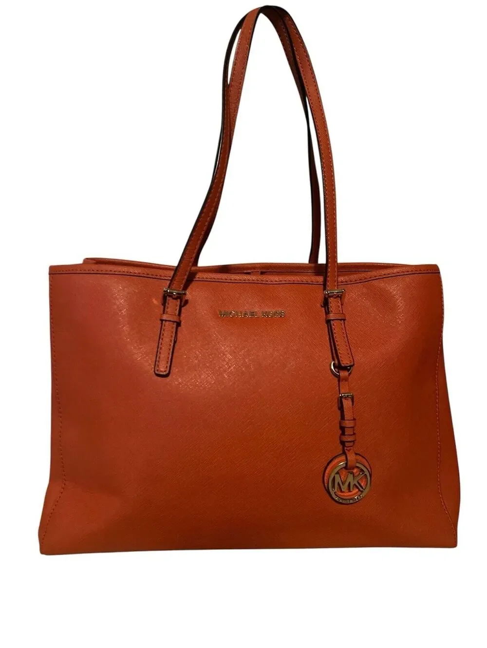 MK25. Michael Kors Jet Set travel tote in orange saffiano leather
